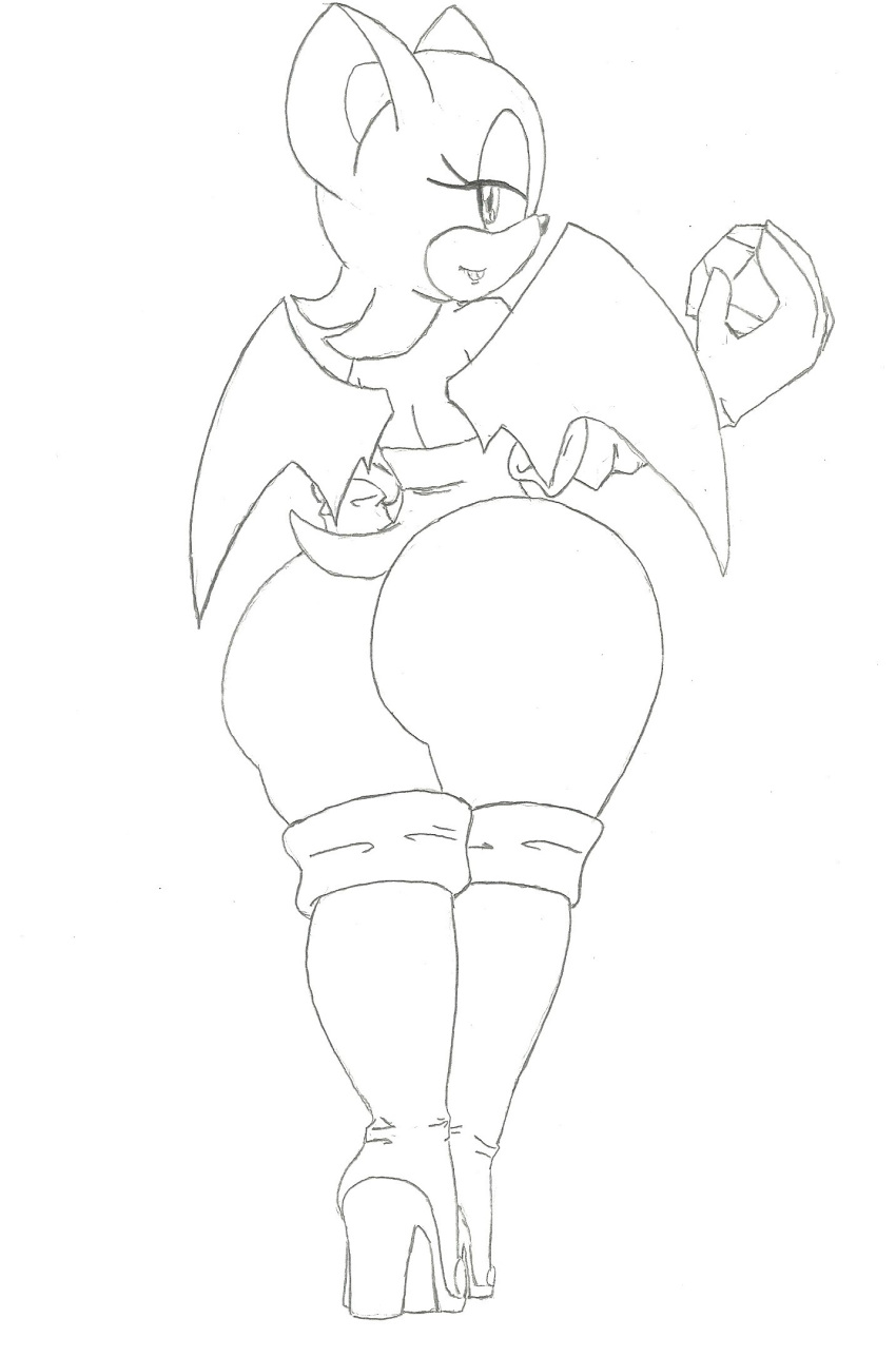 anthro ass bat big_butt boots clothed clothing eyeshadow female footwear handwear hi_res high_heeled_boots high_heels krocialblack looking_at_viewer makeup mammal membrane_(anatomy) membranous_wings rear_view rouge_the_bat sega shoes short_stack smile solo sonic_the_hedgehog_(series) tail wings