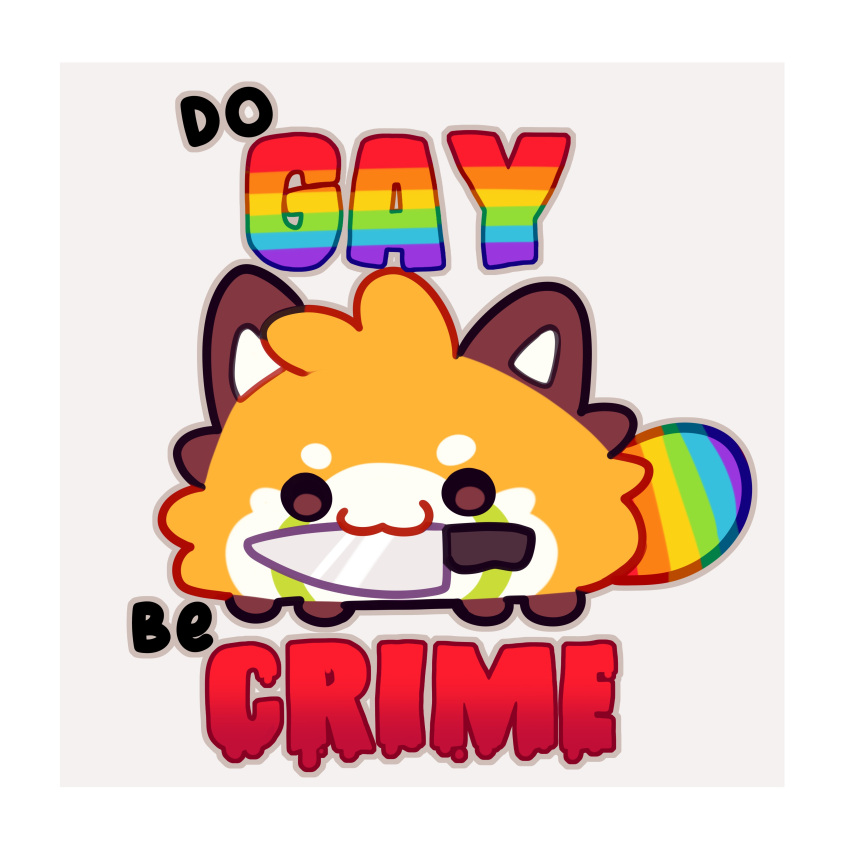 1:1 2024 :3 absurd_res ailurid ambiguous_gender be_gay_do_crimes border chibi digital_media_(artwork) english_text feral fur hi_res icon jinxit knife lgbt_pride mammal meme mouth_hold multicolored_body multicolored_fur pocky_(jinxit) pride_colors quadruped rainbow_pride_colors reaction_image red_panda solo tail text white_border