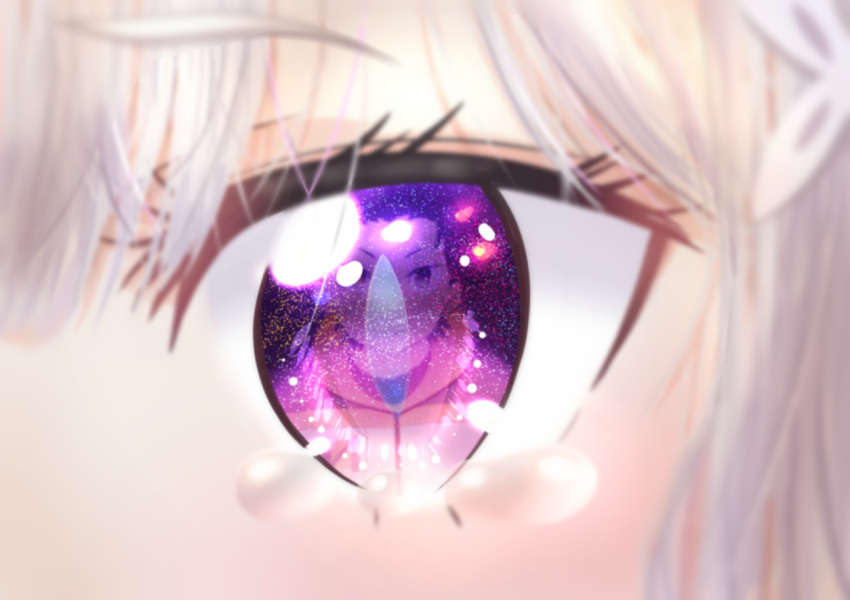 1boy emilia_(re:zero) eye_focus eye_reflection eyelashes female iii_(pixiv27971399) jacket looking_at_viewer natsuki_subaru pov purple_eyes re:zero_kara_hajimeru_isekai_seikatsu reflection short_hair track_jacket white_hair