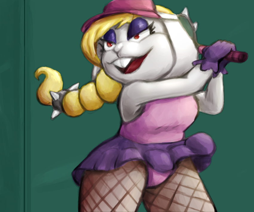 2018 anthro blonde_hair breasts broodal buckteeth clothing color_edit colored digital_media_(artwork) eyeshadow female fishnet_clothing gloves hair handwear hariet_(mario) hi_res lagomorph legwear leotard leporid makeup mammal mario_bros mario_tennis nintendo outside rabbit red_eyes short_stack simple_background sin-buttons_(artist) smile solo sport sr super_mario_odyssey teeth tennis tennis_racket third-party_edit tights