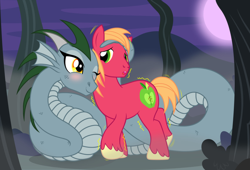 amber_eyes badumsquish big_macintosh_(mlp) blush coiling duo equid equine fan_character female feral fetlocks flirting fog forest friendship_is_magic full_moon glowing glowing_eyes green_eyes hasbro hi_res horse inanimate_transformation magic male mammal monster moon my_little_pony mythological_basilisk mythological_creature mythological_scalie mythology nervous night nuzzling one_eye_closed paralysis paralyzed petrification plant pony prehensile_tail reptile scalie shaking smile snake tail tail_hold transformation tree trembling wink