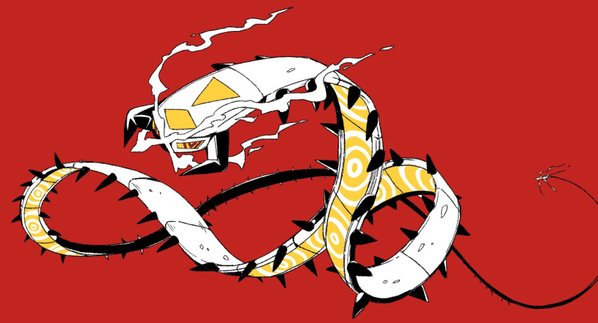 centiskorch full_body gigantamax gigantamax_centiskorch highres limited_palette looking_at_viewer massakasama no_humans pokemon pokemon_(creature) red_background simple_background solo