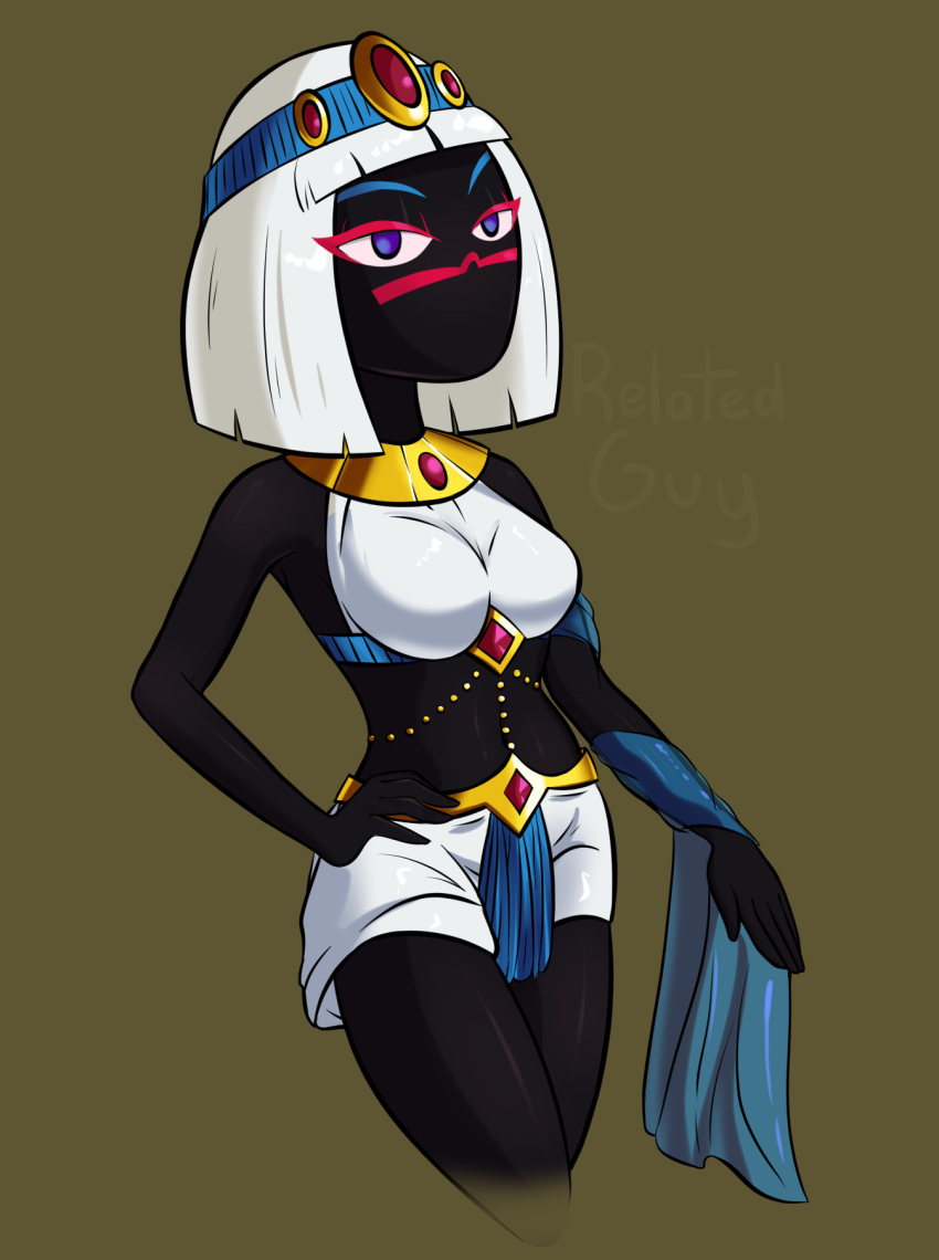 1girls black_body black_skin breasts brown_background clothing dark_skin duck_dodgers female female_only hips humanoid martian queen_tyr'ahnee relatedguy simple_background solo solo_female tagme thighs voluptuous white_hair