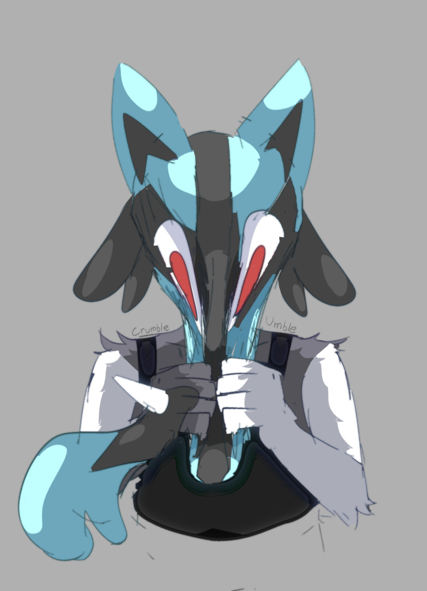 ambiguous_gender anthro crumbleumble felid feline generation_4_pokemon goo_transformation hi_res humanoid implied_transformation latex latex_transformation lucario mammal mask_transformation nintendo pokemon pokemon_(species) solo stretching transformation