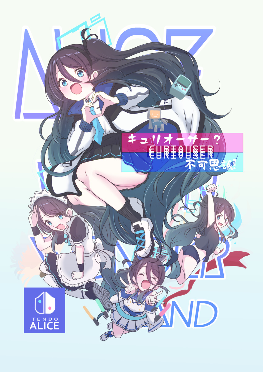 <key>_(robot)_(blue_archive) absurdly_long_hair absurdres apron aris_(blue_archive) aris_(maid)_(blue_archive) ass black_buruma black_dress black_hair black_hairband black_shirt black_skirt black_socks blue_archive blue_eyes blue_halo blush buruma closed_eyes dress female frilled_apron frills giorgio_(yo_sumire_sola1) hairband halo heart heart_hands highres jacket long_hair long_sleeves multiple_views official_alternate_costume one_side_up open_clothes open_jacket open_mouth pantyhose pleated_skirt shirt short_sleeves skirt smile socks very_long_hair white_apron white_jacket white_pantyhose