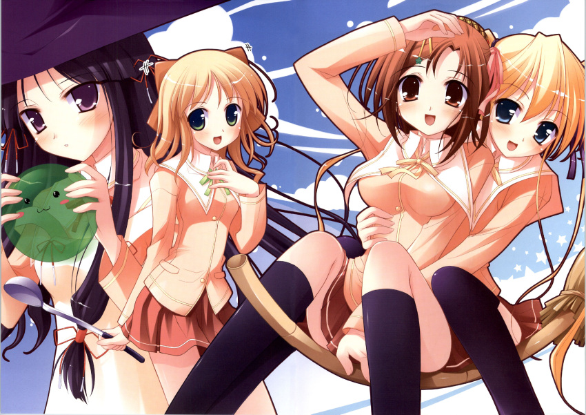 animal_ears blonde_hair blue_eyes brown_eyes brown_hair green_eyes happiness hiiragi_anri kamisaka_haruhi kohinata_sumomo skirt takamine_koyuki thigh-highs violet_eyes