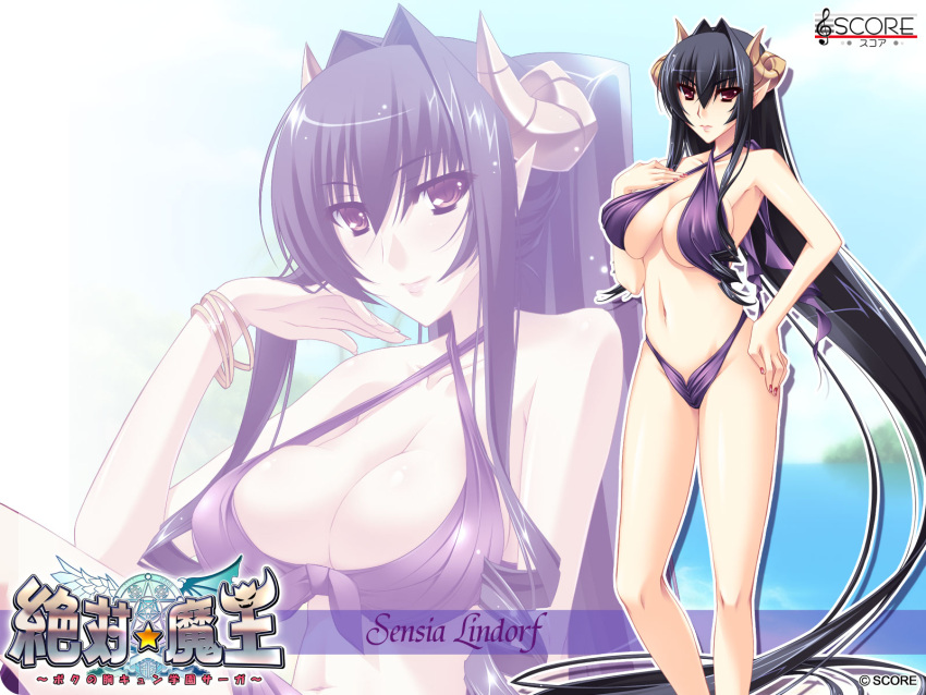 bikini cleavage horns score sensia_lindorf swimsuits wallpaper zettai_maou