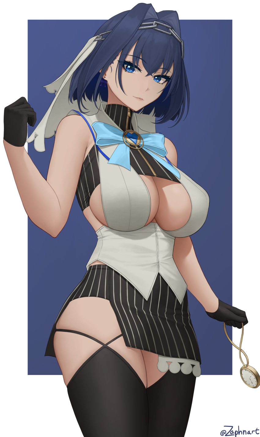 1girls big_breasts blue_eyes blue_hair boob_window cleavage female female_only gloves hololive hololive_english hololive_english_-council- hololive_english_-promise- large_breasts looking_at_viewer miniskirt ouro_kronii short_hair skirt solo solo_female thick thick_thighs thighhighs virtual_youtuber voluptuous zaphn