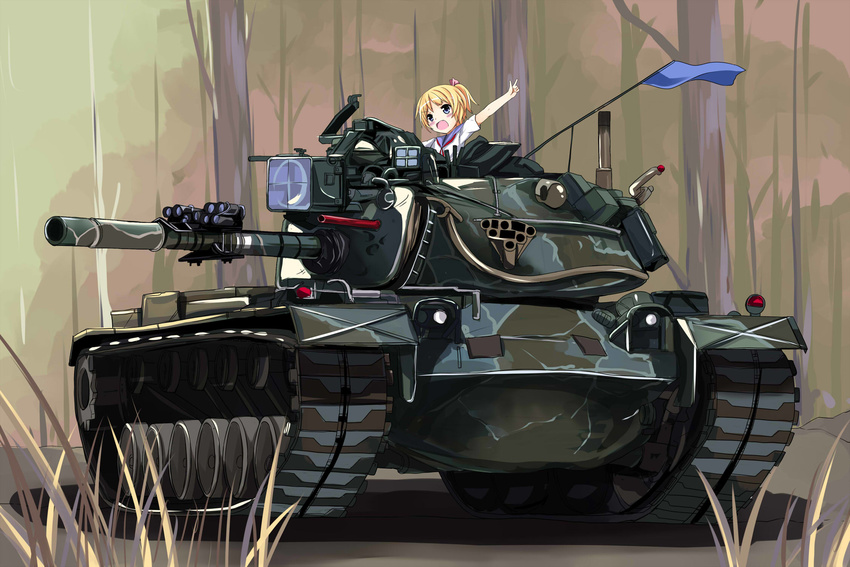 bad_id bad_pixiv_id blonde_hair blue_eyes caterpillar_tracks female grass highres m48_patton medium_tank military military_vehicle motor_vehicle original sakuraba_hikaru_(loveindog) short_hair solo tank