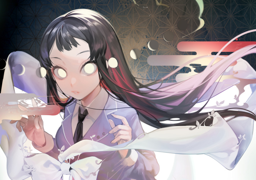 black_hair bow long_hair marchen_madchen moon ribbons seifuku tie tsuchimikado_shizuka wntame