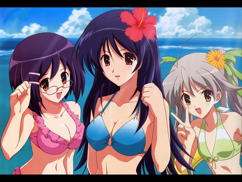 3girls cleavage mizugi mochida_hinako myself_yourself oribe_aoi yatsushiro_nanaka