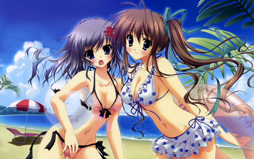 akane_iro_ni_somaru_saka beach beachball bikini katagiri_yuuhi mizugi nagase_minato side_ponytail tagme wardrobe_malfunction