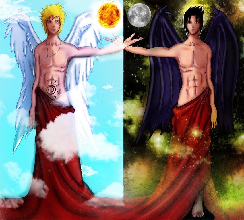 abs bluedemon13 male male_muscle muscle muscular naruto neck_muscles pecs topless uchiha_sasuke uzumaki_naruto