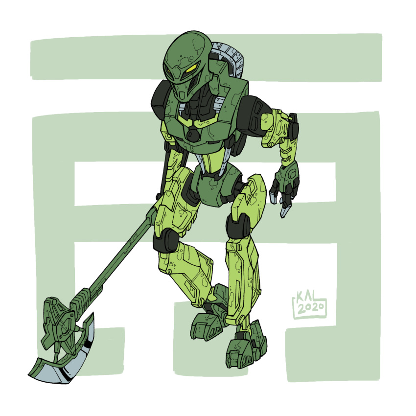 1:1 2020 ambiguous_gender armor axe bionicle biped digital_drawing_(artwork) digital_media_(artwork) fingers gear greataxe green_body hi_res holding_object holding_weapon humanoid lego lewa machine mask mattadon melee_weapon mouthless not_furry pattern_background polearm robot robot_humanoid signature simple_background solo standing symbol text toa weapon yellow_eyes