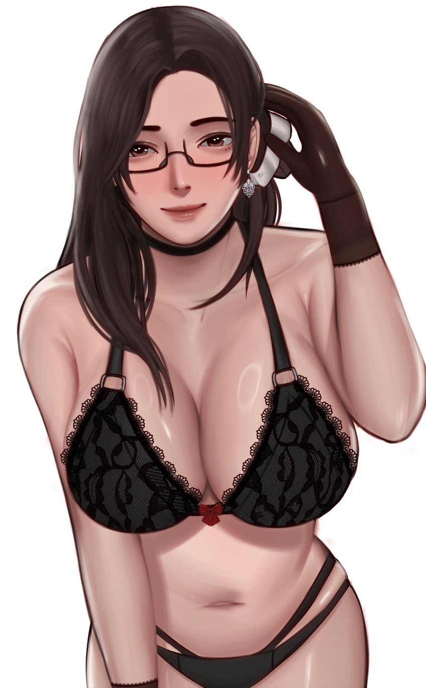 breasts cleavage dead_or_alive edmun glasses highres huge_breasts sayuri underwear