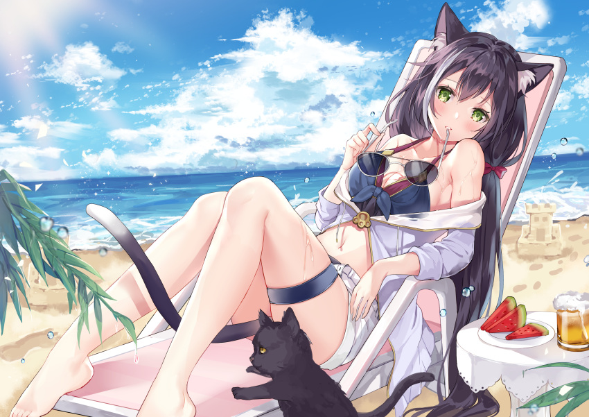 animal_ears bikini garter hum_(ten_ten) karyl_(princess_connect) megane neko nekomimi open_shirt princess_connect princess_connect!_re:dive swimsuits tail