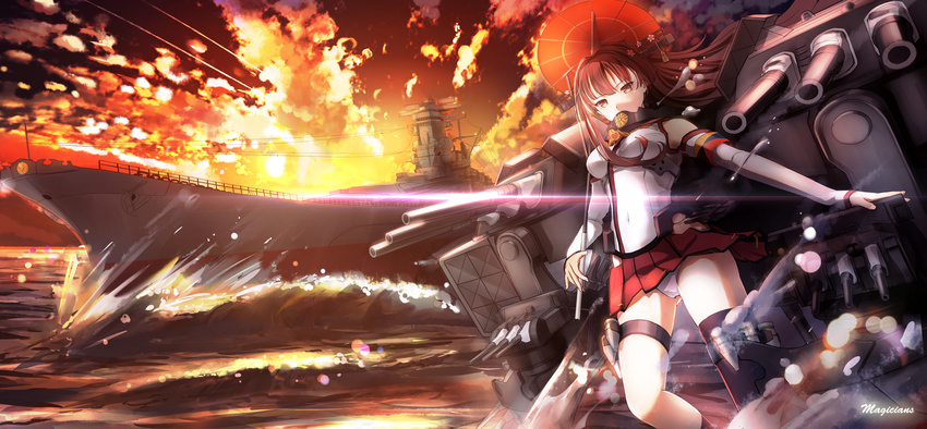 boat clouds kantai_collection magicians sunset water yamato_(kancolle)