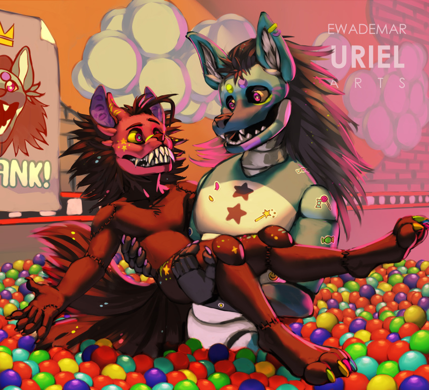 2020 animatronic ball_pit carrying_another carrying_partner digital_media_(artwork) eulipotyphlan ewademar eyebrows feet fingernails fingers five_nights_at_freddy's hedgehog hi_res machine male mammal nails robot scottgames sharp_teeth teeth toenails toes