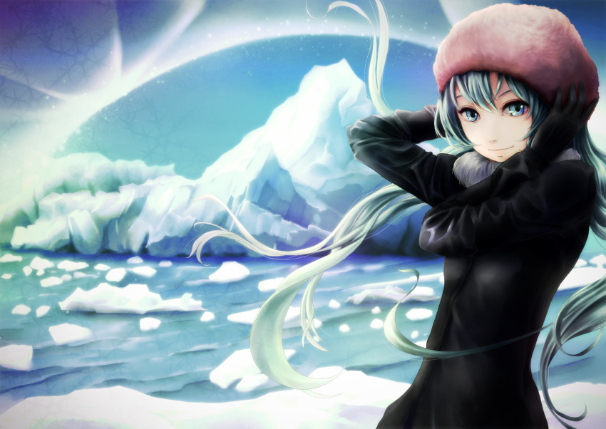 female gloves hat hatsune_miku highres iceberg long_hair museum2088 solo vocaloid