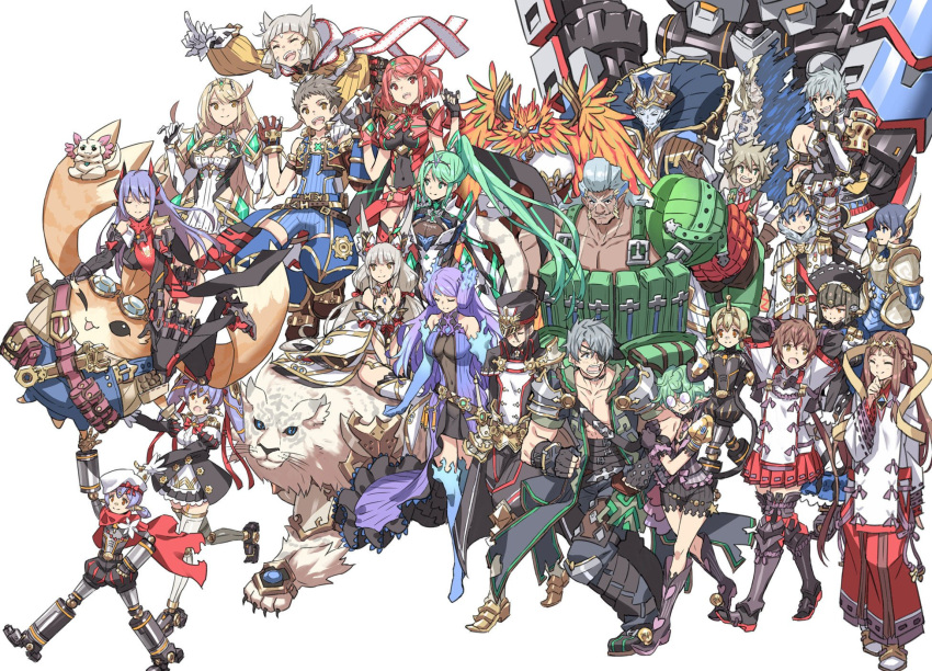 6+boys 6+girls :d ;d absolutely_everyone addam_origo amalthus_(xenoblade) animal architect_(xenoblade) armor arms_behind_head arms_up azurda_(xenoblade) bare_shoulders beret blue_eyes boots braid breasts brighid_(xenoblade) brown_eyes brown_hair character_name cleavage closed_eyes commentary_request dress dromarch_(xenoblade) elbow_gloves everyone fan_la_norne fingerless_gloves glasses gloves goggles greek_text green_eyes green_hair grey_hair grin hair_ornament hat highleg highleg_leotard highres horns hugo_ardanach jewelry leotard lila_(xenoblade) long_hair long_sleeves lora_(xenoblade) maid mecha_musume military military_uniform milton_(xenoblade) miniskirt morag_ladair_(xenoblade) multiple_boys multiple_girls mythra_(xenoblade) nia_(blade)_(xenoblade) nia_(xenoblade) niall_ardanach nopon off_shoulder official_art one_eye_closed open_mouth pandoria_(xenoblade) pauldrons pleated_skirt pneuma_(xenoblade) pointing ponytail poppi_(xenoblade) poppi_alpha_(xenoblade) poppi_mk._ii_(xenoblade) poppi_qt_(xenoblade) poppi_qtpi_(xenoblade) poppibuster_(xenoblade) puffy_sleeves purple_hair pyra_(xenoblade) red_eyes red_hair rex_(xenoblade) roc_(xenoblade) round_eyewear saitou_masatsugu shawl short_hair shoulder_armor simple_background sitting skirt smile spoilers standing thighhighs tora_(xenoblade_2) twintails uniform vandham_(xenoblade_2) very_long_hair walking white_background xenoblade_chronicles_(series) xenoblade_chronicles_2 xenoblade_chronicles_2:_torna_-_the_golden_country yellow_eyes zeke_von_genbu_(xenoblade) zettai_ryouiki