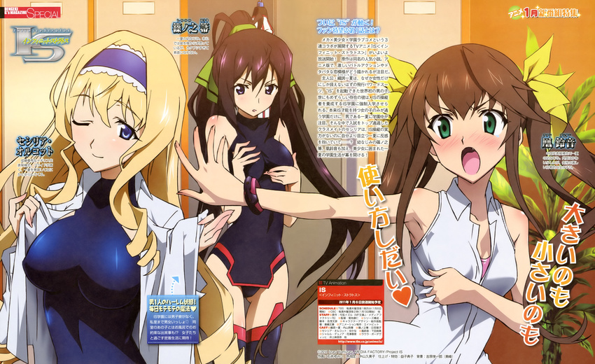 bodysuit cecilia_alcott fang_lin_yin infinite_stratos ishii_yumiko shinonono_houki undressing