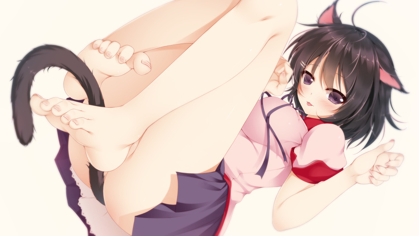 animal_ears bakemonogatari barefoot black_hair hanekawa_tsubasa mogu monogatari_(series) nopan tail