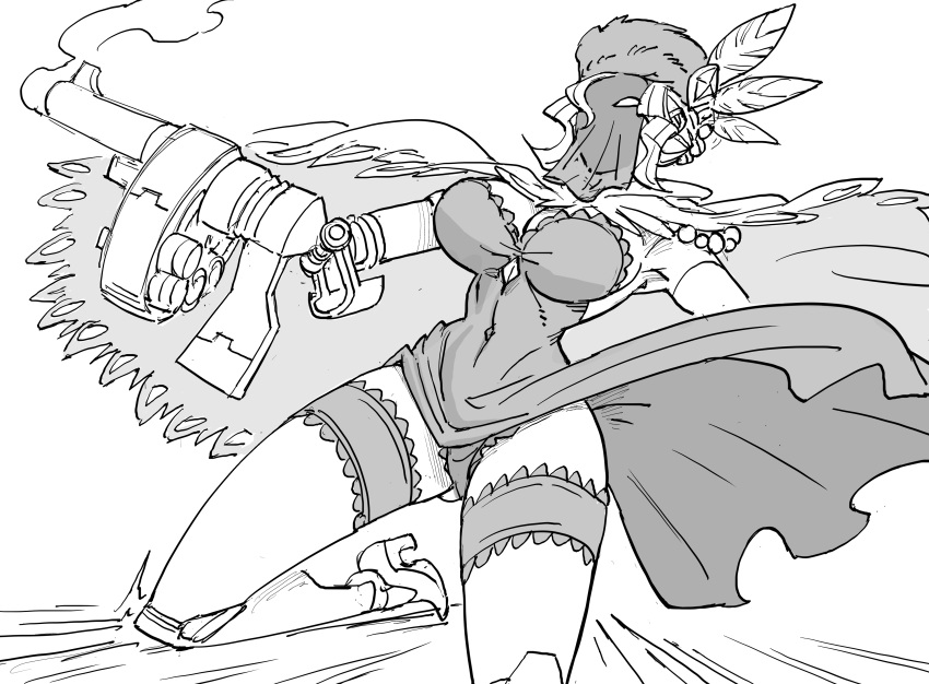 absurdres bb_(baalbuddy) black_dahlia dress faceless faceless_female female greyscale gun high_heels highres holding holding_gun holding_weapon legs_apart mask monochrome skull skullgirls smoke solo weapon