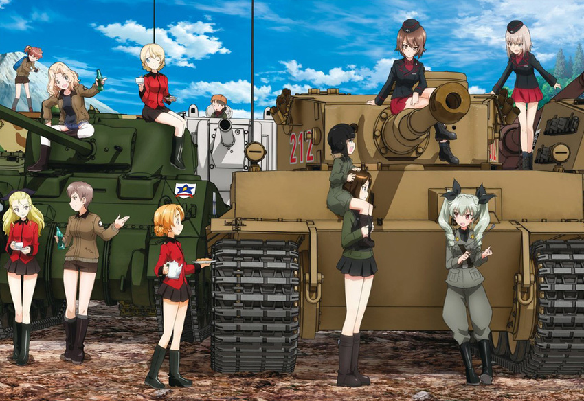 6+girls alisa_(girls_und_panzer) anchovy_(girls_und_panzer) anzio_military_uniform artist_request assam_(girls_und_panzer) boots caterpillar_tracks darjeeling_(girls_und_panzer) emblem girls_und_panzer itsumi_erika jagdtiger katyusha_(girls_und_panzer) kay_(girls_und_panzer) knee_boots kuromorimine_military_uniform kv-2 maus_(tank) military military_uniform military_vehicle motor_vehicle multiple_girls naomi_(girls_und_panzer) nina_(girls_und_panzer) nishizumi_maho nonna_(girls_und_panzer) orange_pekoe_(girls_und_panzer) outdoors photoshop_(medium) pravda_military_uniform riding_crop saunders_(emblem) saunders_military_uniform sherman_firefly short_jumpsuit st._gloriana's_military_uniform tank tiger_i tiger_ii uniform