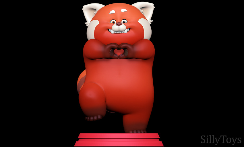 3d_(artwork) 3d_modeling 3d_print ailurid anthro black_background digital_media_(artwork) disney fangs female fur gesture hand_heart hi_res mammal meilin_lee_(turning_red) orange_body orange_fur pinup pixar pose raised_foot red_body red_fur red_panda sillytoys simple_background smile solo stage teeth turning_red white_body white_fur