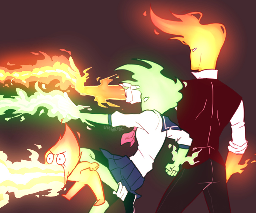 ambiguous_gender breath_powers colored_fire digital_media_(artwork) elemental_creature elemental_humanoid elemental_manipulation female fire fire_breathing fire_creature fire_humanoid fire_manipulation fuku_fire green_fire grillby group heats_flamesman humanoid magic_user male not_furry umbriel_(artist) undertale undertale_(series)