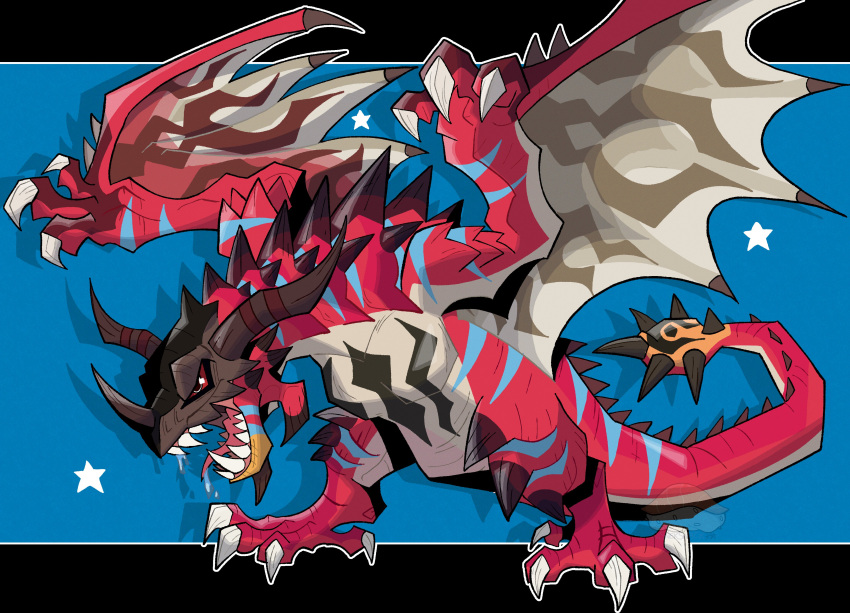 absurd_res armor bandai_namco capcom claws crossover digimon digimon_(species) feral flying_wyvern greymon headgear helmet hi_res horn hybrid male monster_hunter rath_wyvern rathalos rathgreymon red_body red_eyes red_scales scales sharp_teeth snek_snack solo teeth wings