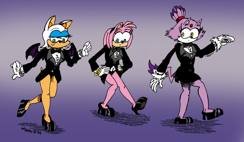 2016 5_fingers amy_rose andreu-t anthro bare_legs bat bedroom_eyes black_bow_tie black_clothing black_footwear black_hairband black_high_heels black_jacket black_leotard black_shoes black_suit_jacket black_topwear blaze_the_cat blue_eyes blue_eyeshadow bow_tie bracelet closed_smile clothed clothing dance_shoes dancewear dancing dipstick_hair dipstick_tail domestic_cat dress_shirt eulipotyphlan eyelashes eyeliner eyeshadow facial_markings felid feline felis female fingers footwear forehead_gem frilly frilly_clothing frilly_shirt frilly_topwear fur gem glistening glistening_clothing glistening_footwear glistening_high_heels glistening_shoes gloves gold_(metal) gold_bracelet gold_jewelry green_eyes grey_background group handwear head_markings hedgehog hi_res high_heels jacket jewelry leotard looking_at_another looking_down makeup mammal markings membrane_(anatomy) membranous_wings motion_outline mouth_closed muzzle_(marking) narrowed_eyes pink_body pink_fur purple_background purple_body purple_fur purple_wings red_forehead_gem red_gem red_hair_tie rouge_the_bat seductive sega shirt shoes signature silver_bracelet simple_background smile sonic_the_hedgehog_(series) tail tail_markings tan_markings tap_dancing tap_shoes topwear trio white_body white_clothing white_dress_shirt white_fur white_gloves white_handwear white_markings white_shirt white_topwear wings yellow_eyes