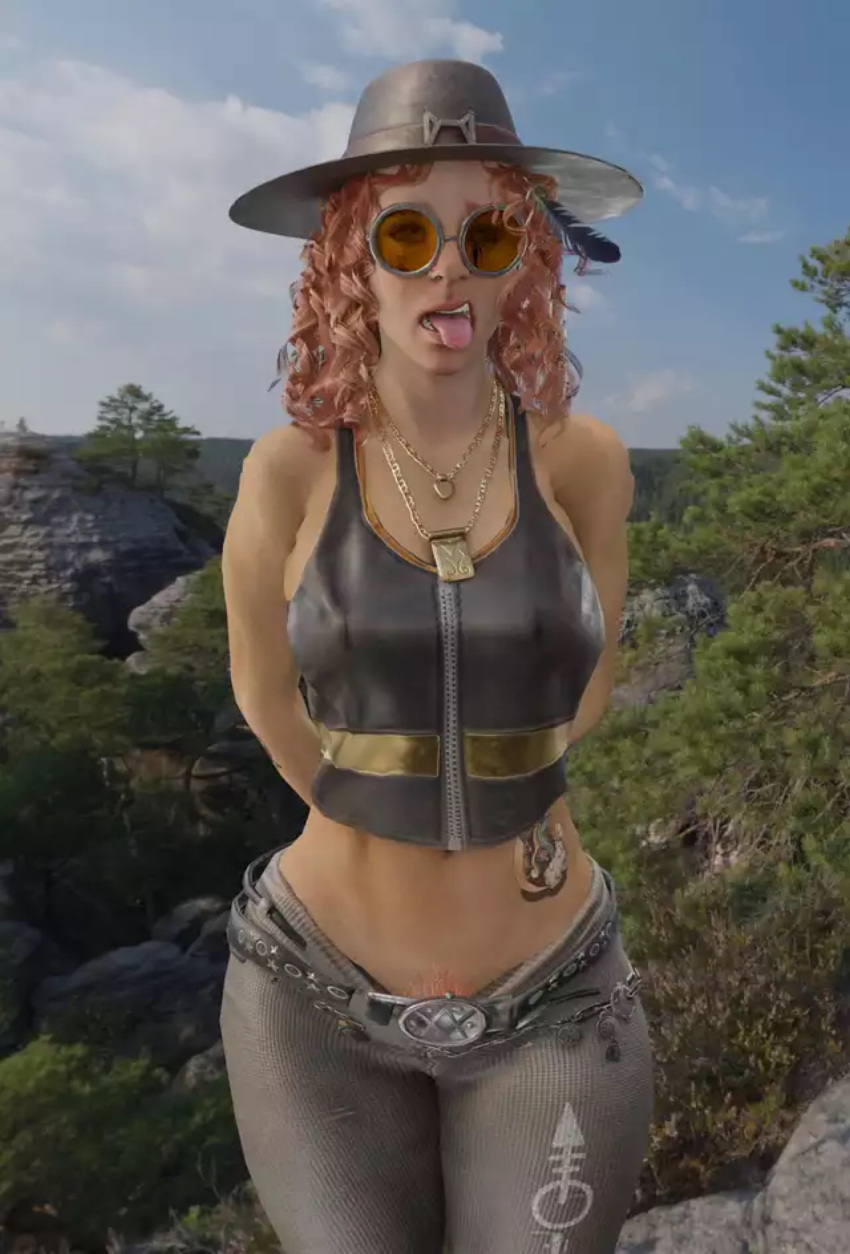 1girls 3d 3d_(artwork) ahe_gao ahegao artist_request bush bushy_pubes chains curvaceous curvy curvy_figure dead_by_daylight eyewear female female_focus female_only female_pubic_hair glasses hairy hairy_pussy hairy_vagina hat headwear hips jewelry looking_at_viewer mikaela_reid orange_hair pubes pubic_hair pubic_hair_peek red_hair red_pubic_hair redhead solo solo_female solo_focus thick_thighs thighs tongue tongue_out tree waist white_body white_skin wide_hips witch witch_hat