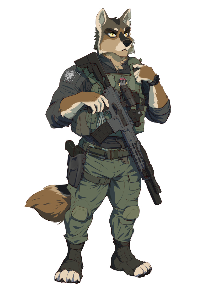 2023 absurd_res alpha_channel anthro assault_rifle bulletproof_vest canid canine canis canis_wulfen clock clothing disney footwear gun hi_res holster law_enforcement male mammal police ranged_weapon rifle sig_mcx solo special_forces stoopix swat tactical tactical_gear toeless_footwear watch weapon wolf zootopia