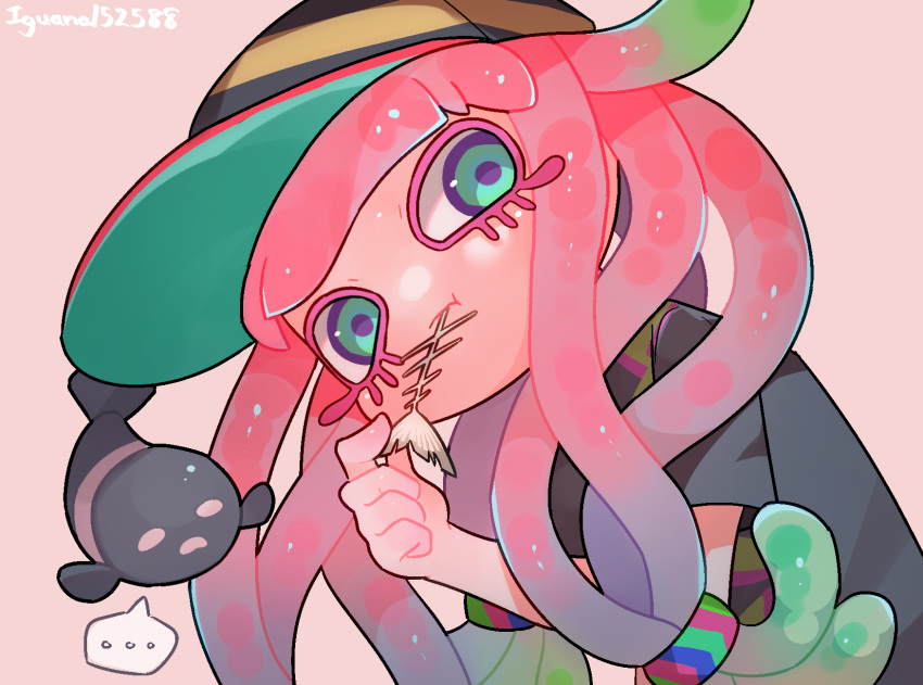 bracelet clownfish colored_eyelashes female fish green_eyes green_hair harmony's_clownfish_(splatoon) harmony_(splatoon) hat highres iguana152588 jewelry multicolored_eyes multicolored_hair pink_hair purple_eyes shirt skirt splatoon_(series) splatoon_1 splatoon_3 tentacle_hair tropical_fish two-tone_hair yellow_skirt