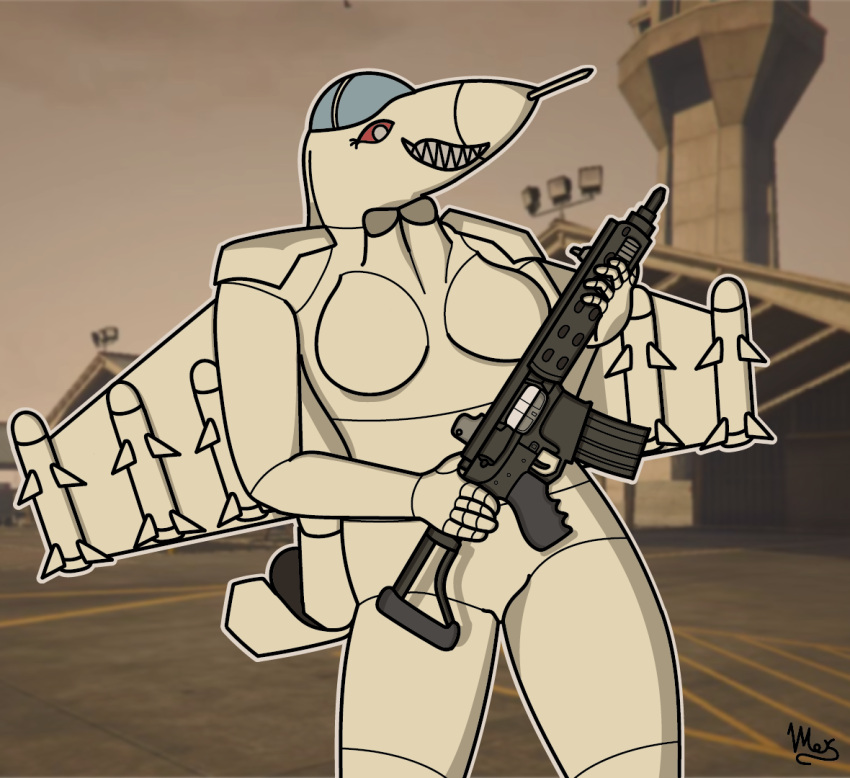 aircraft aircraft_humanoid airplane anthro breasts female gun holding_object holding_weapon humanoid jet living_aircraft living_machine living_vehicle machine maximo_thunder not_furry ranged_weapon rocket solo vehicle weapon