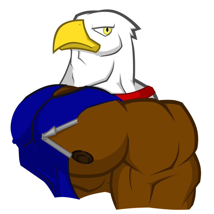 1:1 accipitrid accipitriform alpha_channel american_eagle anthro avian bald_eagle beak biceps big_pecs bird blue_clothing clothed clothing eagle hi_res huge_pecs looking_at_viewer male male_anthro meme meme_clothing multicolored_body muscular muscular_anthro muscular_male nipple_outline nipple_slip nipple_zipper nipples pecs sea_eagle shirt solo top_tank_meme topwear wolfoxokamichan yellow_beak yellow_eyes