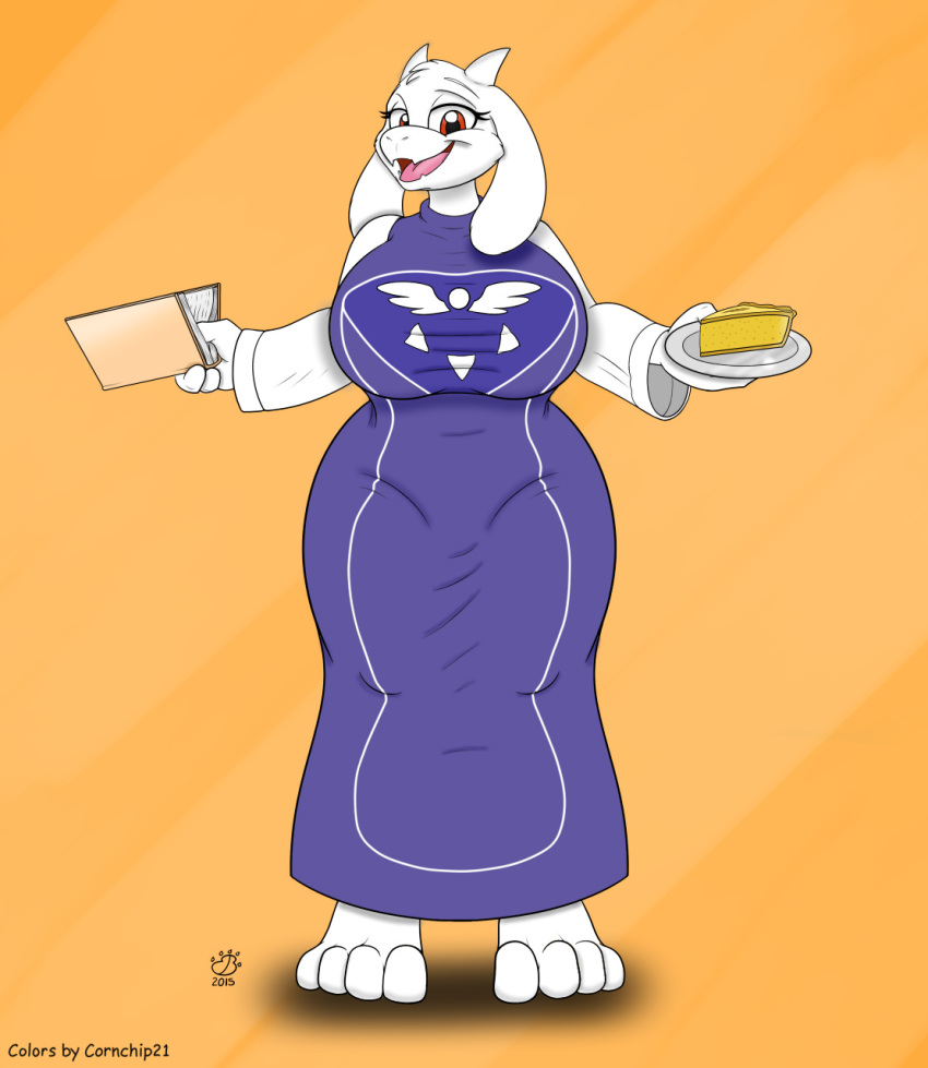 2016 4_toes anthro badgerben barefoot big_breasts boss_monster_(undertale) bovid breasts caprine clothed clothing cornchip21 feet female fur goat hi_res looking_at_viewer mammal open_mouth red_eyes solo toes toriel undertale undertale_(series) white_body white_fur