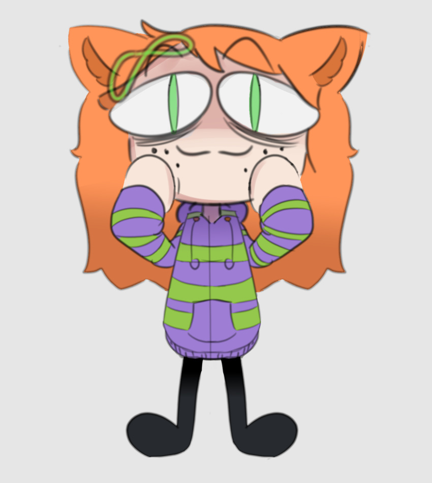 8chan accessory animal_humanoid anthro bottomwear clothing domestic_cat felid felid_humanoid feline feline_humanoid felis female fur gamergate green_eyes hair hair_accessory hi_res hoodie humanoid mammal mammal_humanoid neco-arc orange_body orange_fur orange_hair pants solo stinkworm topwear tsukihime type-moon vivian_james