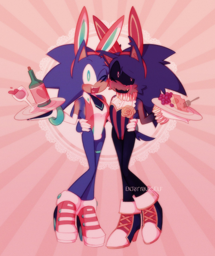 2boys animal anthro anthro_only black_sclera bleeding_eyes blue_body blue_fur blush bulge bunny_ears bunnysuit creepypasta demon demon_boy demon_hedgehog embarrassed enj0yyy0urself femboy feminine_male fur fur_tuft gay glowing_eyes green_eyes hedgehog male male_only penis plate red_eyes shy sonexe sonic.exe sonic.exe_(character) sonic.exe_(creepypasta) sonic.exe_(series) sonic_(series) sonic_the_hedgehog sonic_the_hedgehog_(series)