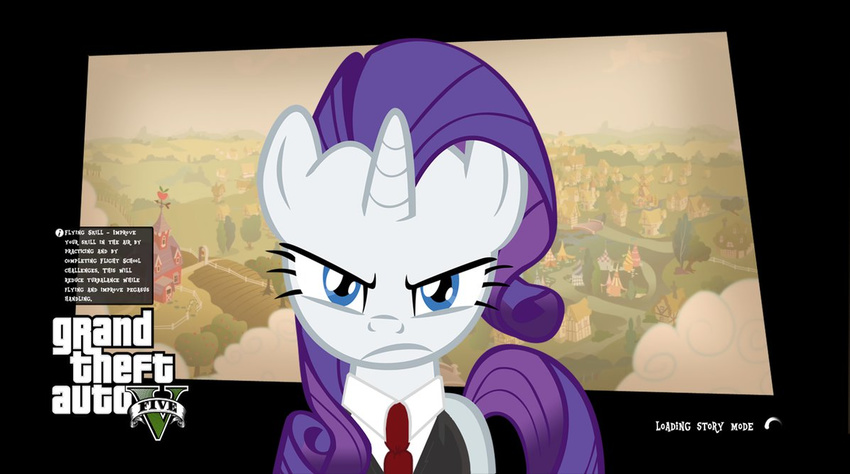 >:d 2014 angry better_version_at_source blue_eyes clothing cloud equid equine farm female feral flare-chaser friendship_is_magic grand_theft_auto grand_theft_auto_v hair hasbro horn long_hair looking_at_viewer mammal my_little_pony mythological_creature mythological_equine mythology necktie ponification purple_hair rarity_(mlp) rockstar_games solo suit unicorn village