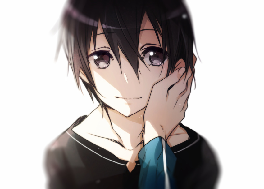 1boy black_eyes black_hair commentary_request hand_on_another's_face jianmo_sl kirito male_focus md5_mismatch pov resolution_mismatch source_smaller sword_art_online