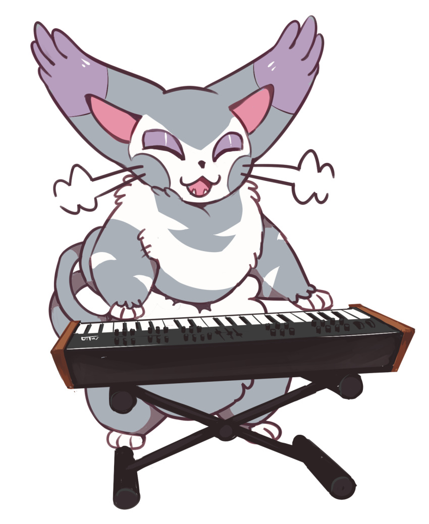 2021 ambiguous_gender closed_eyes digital_media_(artwork) eyeshadow feral flavia-elric fur generation_4_pokemon hi_res keyboard_instrument makeup musical_instrument nintendo open_mouth open_smile paws piano pokemon pokemon_(species) purugly sharp_teeth smile solo standing tail teeth tongue whiskers