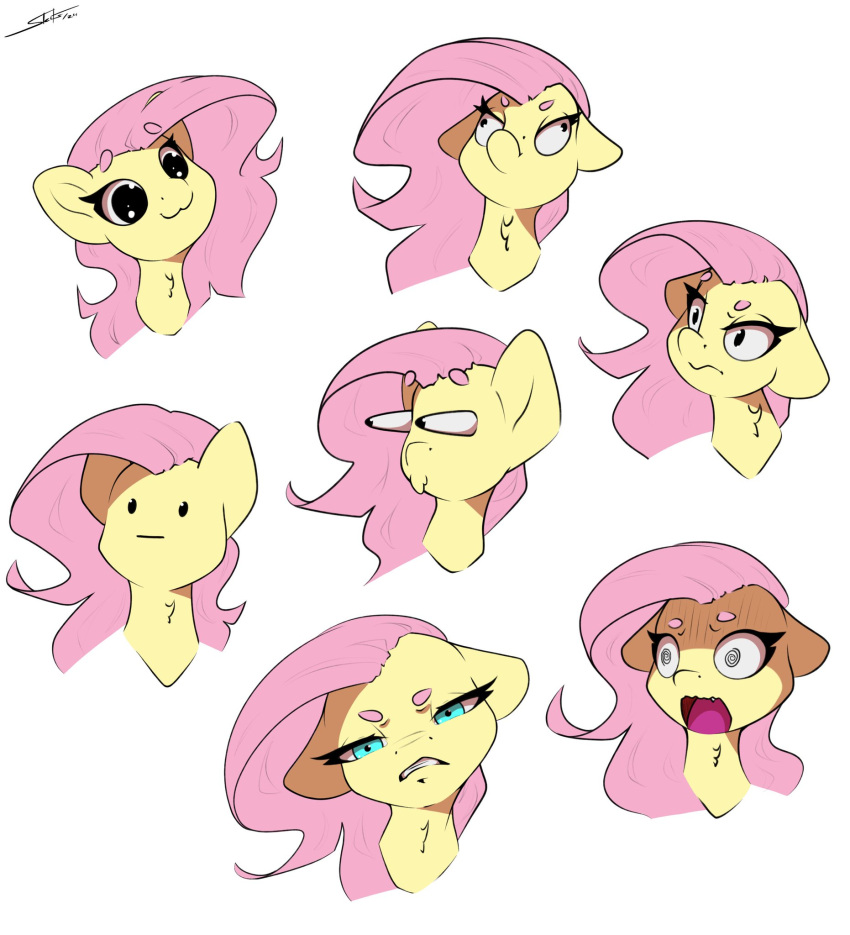 annoyed digital_drawing_(artwork) digital_media_(artwork) equid equine expressions female fluttershy_(mlp) friendship_is_magic hasbro hi_res horse mammal my_little_pony open_mouth poker_face pony reaction_image reactions scared_face simple_background skitsroom white_background