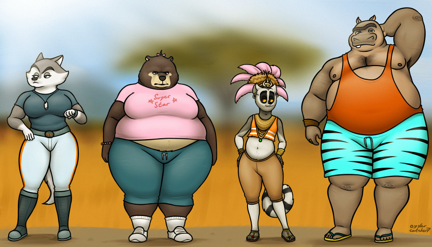 absurd_res agent_classified anthro armpit_hair bear belly big_breasts body_hair breasts canid canine canis clothed clothing common_hippopotamus digital_media_(artwork) dreamworks eyebrows female femboy fur grey_body grey_fur group hair hi_res hippopotamid king_julien lemur looking_at_viewer madagascar_(series) male mammal moto_moto muscular muscular_male nipples overweight overweight_anthro overweight_female overweight_male oystercatcher7 pecs primate ring-tailed_lemur simple_background size_difference slightly_chubby sonya_(madagascar) strepsirrhine tail the_penguins_of_madagascar thick_thighs unibrow ursine wolf