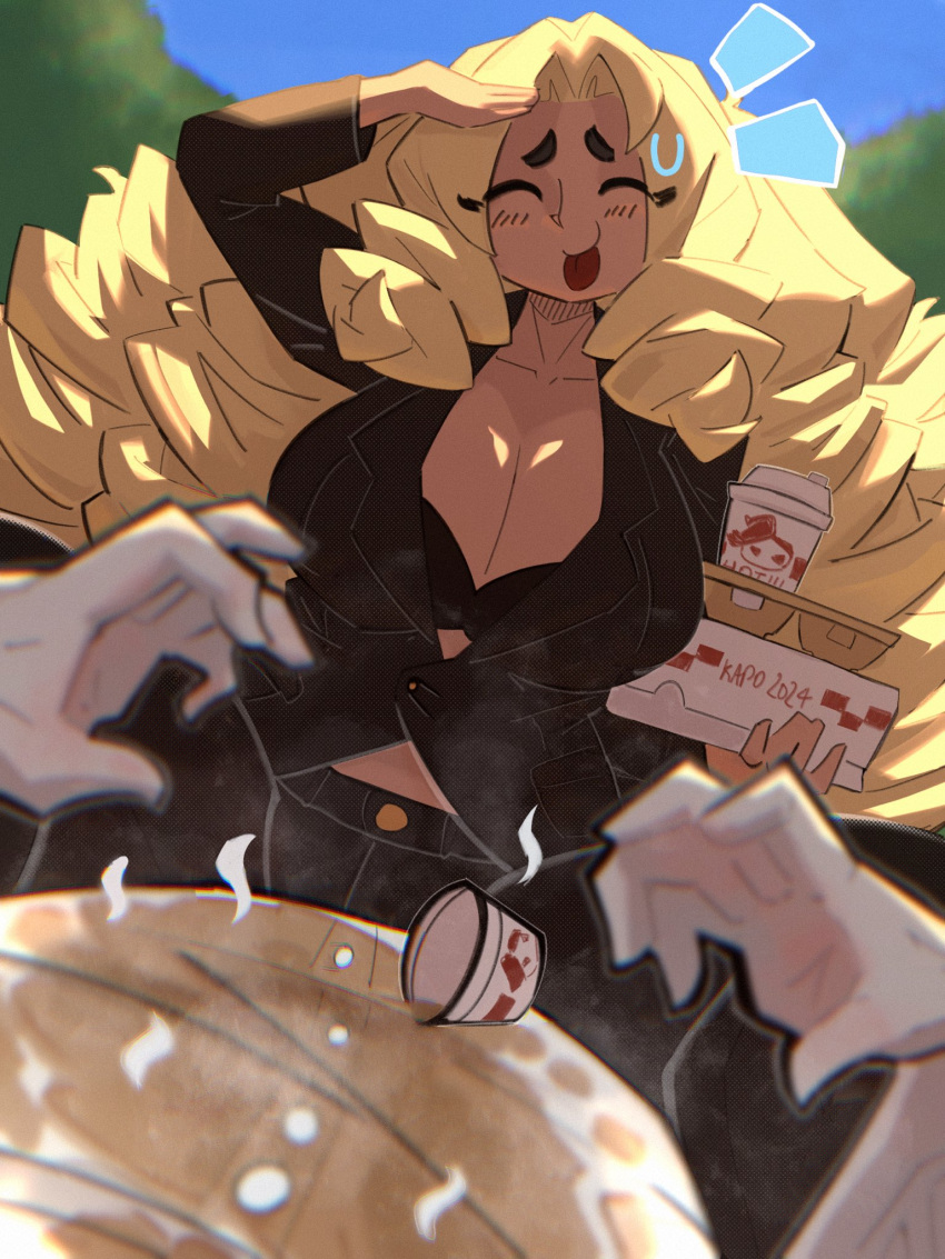 big_breasts blonde_female blonde_hair blush blush_lines bra breasts cleavage clumsy coffee coffee_cup hot in_pain kap_o klutz long_hair maria_(kap_o) oc office office_lady oops original original_character spill spilled_drink spilled_liquid stupid stupid_looking tagme tongue tongue_out voluptuous voluptuous_female