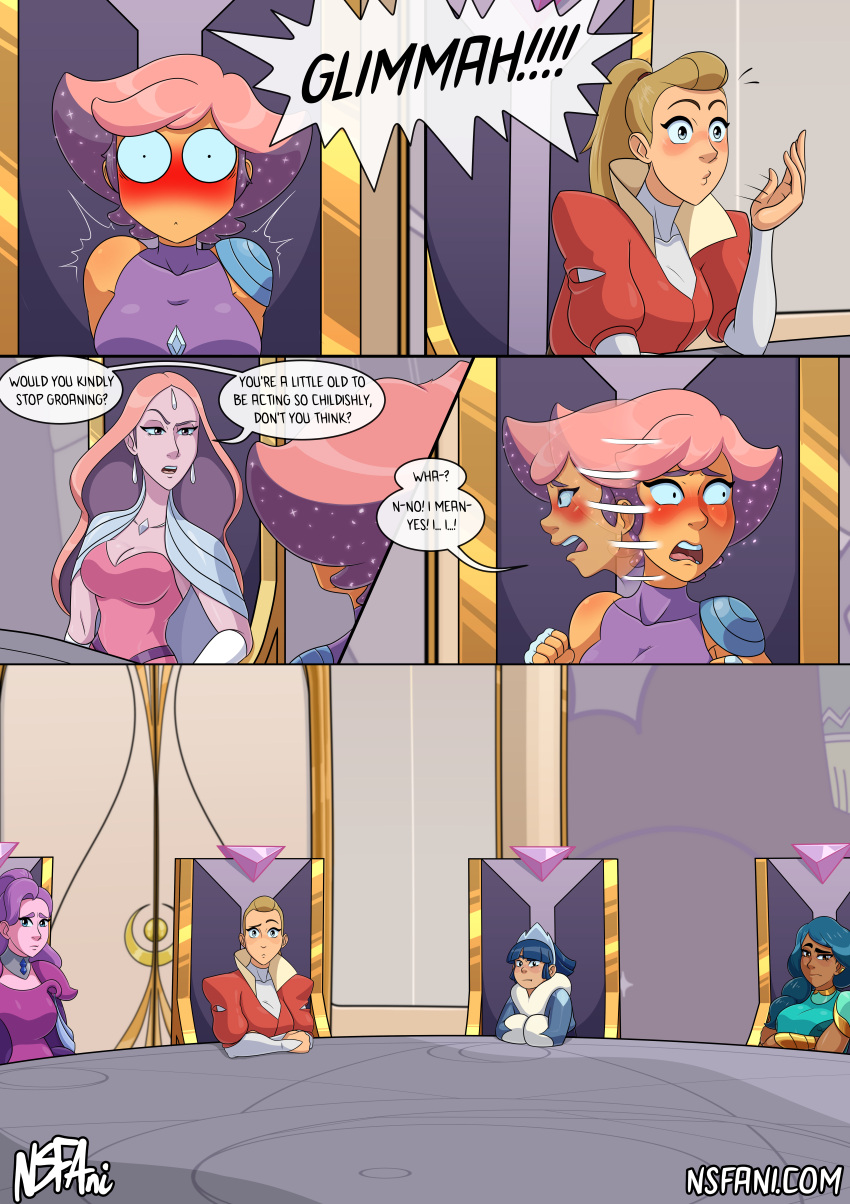 adora angella bright_moon dialogue fantasizing female female_focus frosta glimmer_(she-ra) human mermista nsfani queen_angella she-ra_and_the_princesses_of_power spinnerella staring suprised text wake_up