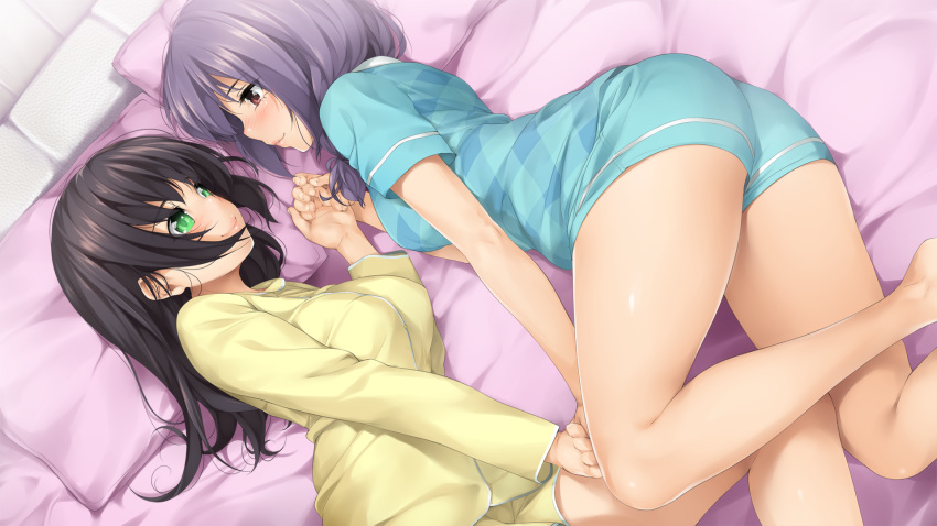 2girls bed charlotte_(negligee) game_cg kopianget mikka_(negligee) negligee_(game) pajamas shoujo_ai