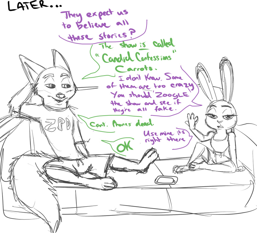 anthro better_version_at_source blush canid canine clothed clothing disney duo eyewear female fox fully_clothed fur furniture judy_hopps lagomorph leporid male mammal nick_wilde progressoftomorrow rabbit sofa zootopia