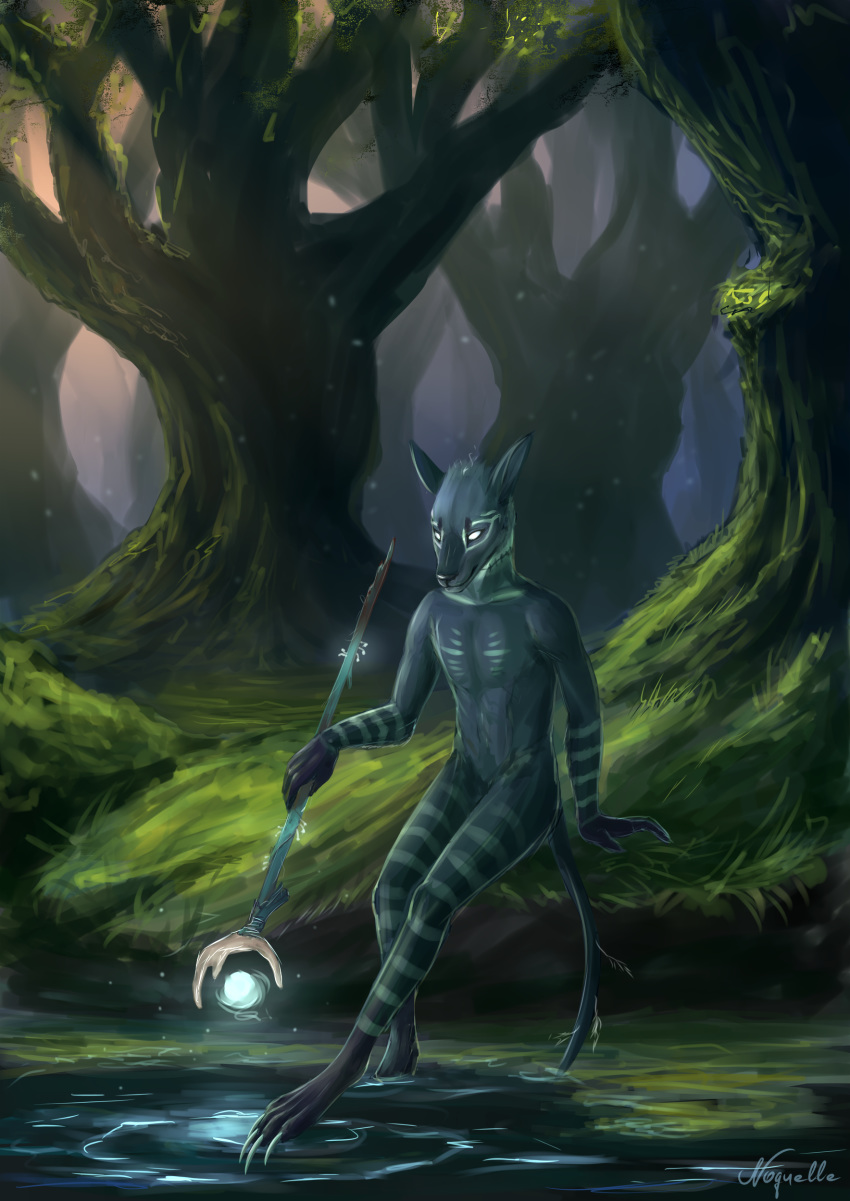 absurd_res anthro day detailed_background digital_media_(artwork) forest hi_res mammal noquelle outside plant solo tree water